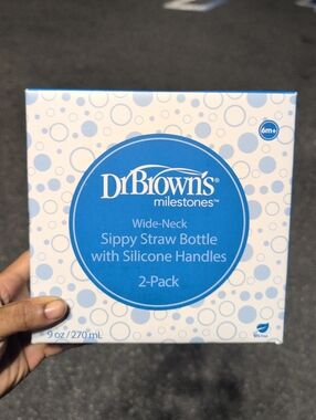 Dr Browns Wide neck Blue Sippy Straw Bottle with Silicone Handles - 2-Pack